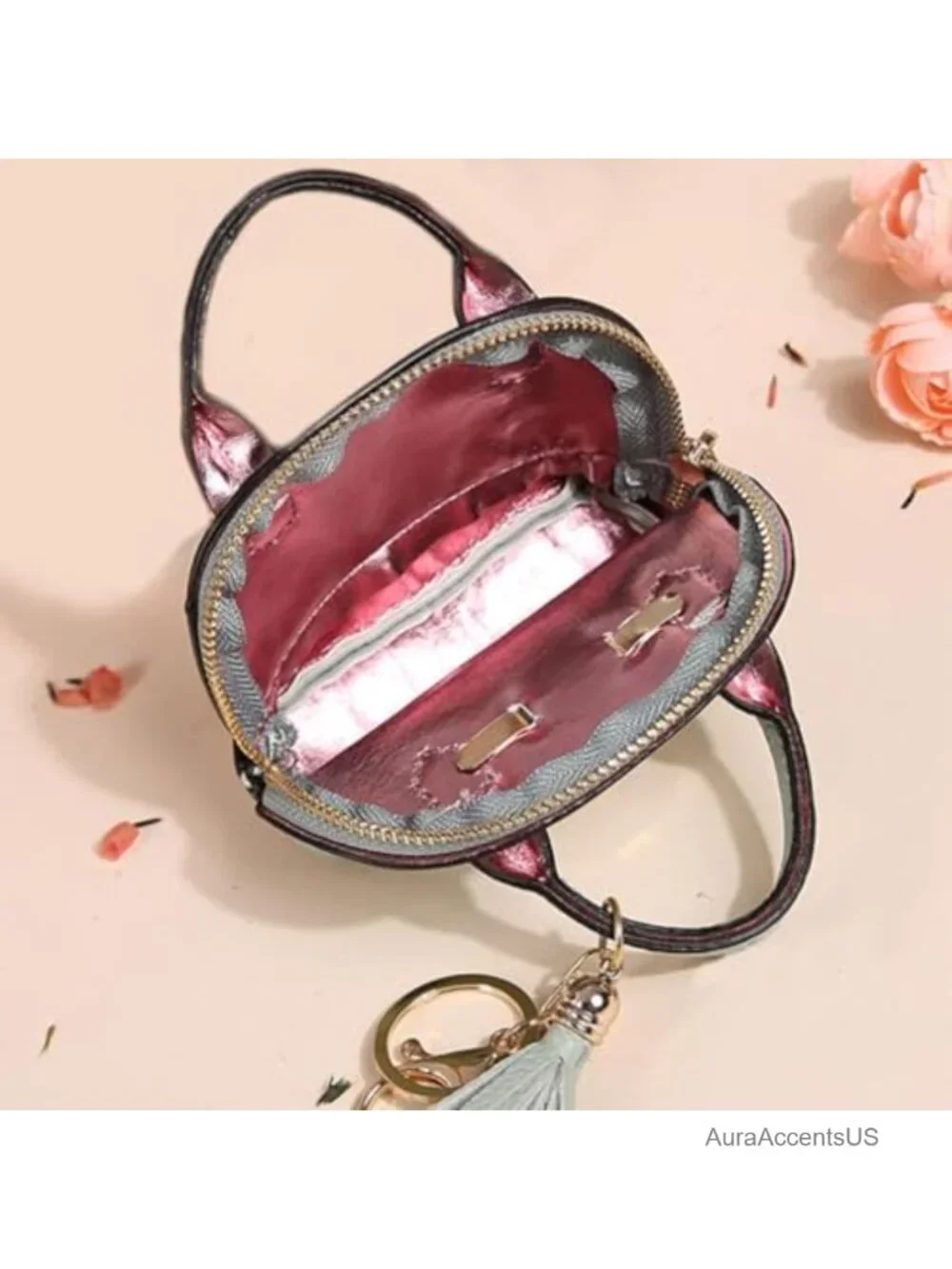 Mini Tote Bag Charm for Women, Faux Leather Coin Purse with Lobster Keychain